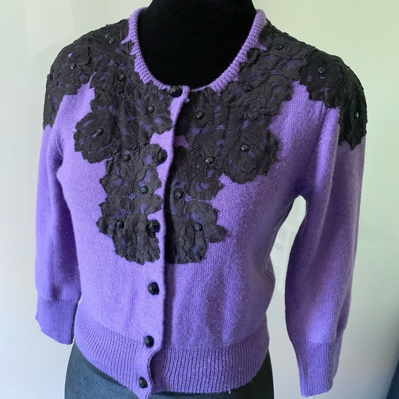 Cardigan sweater.  Pretty lace - Picture 1 of 5